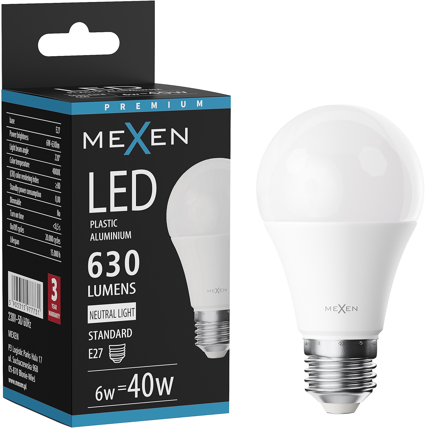 Mexen Nova Bec LED E27, A60, 6W, Neutră - 4000K, 630 lm - L100-E27-0640-01